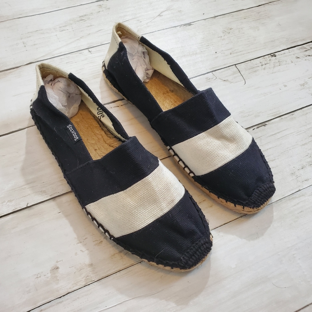 Soludos barca espadrille flats black cream stripe size 6 - Picture 2 of 6